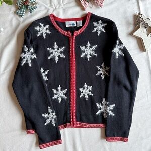 Vintage Holiday Snowflake Christmas zip-up knit cardigan M/L